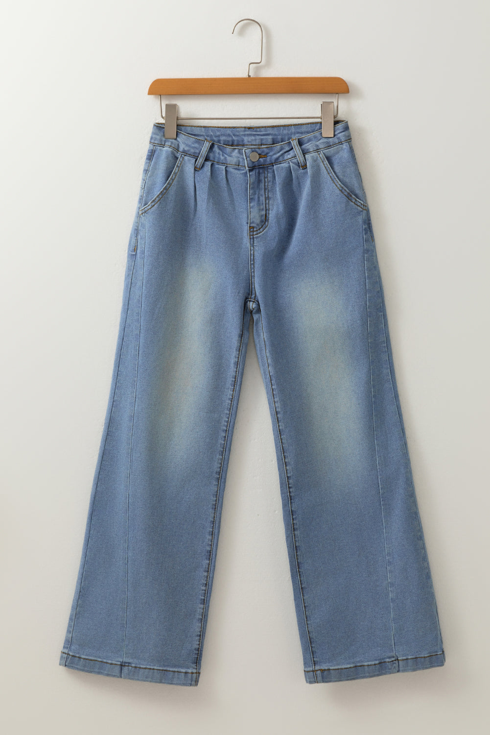 Ashleigh Blue Washed Pleated Detail Wide Leg Jeans Jeans JT's Designer Fashion