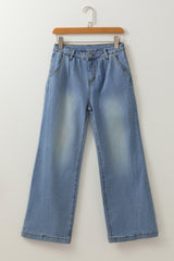 Ashleigh Blue Washed Pleated Detail Wide Leg Jeans Jeans JT's Designer Fashion