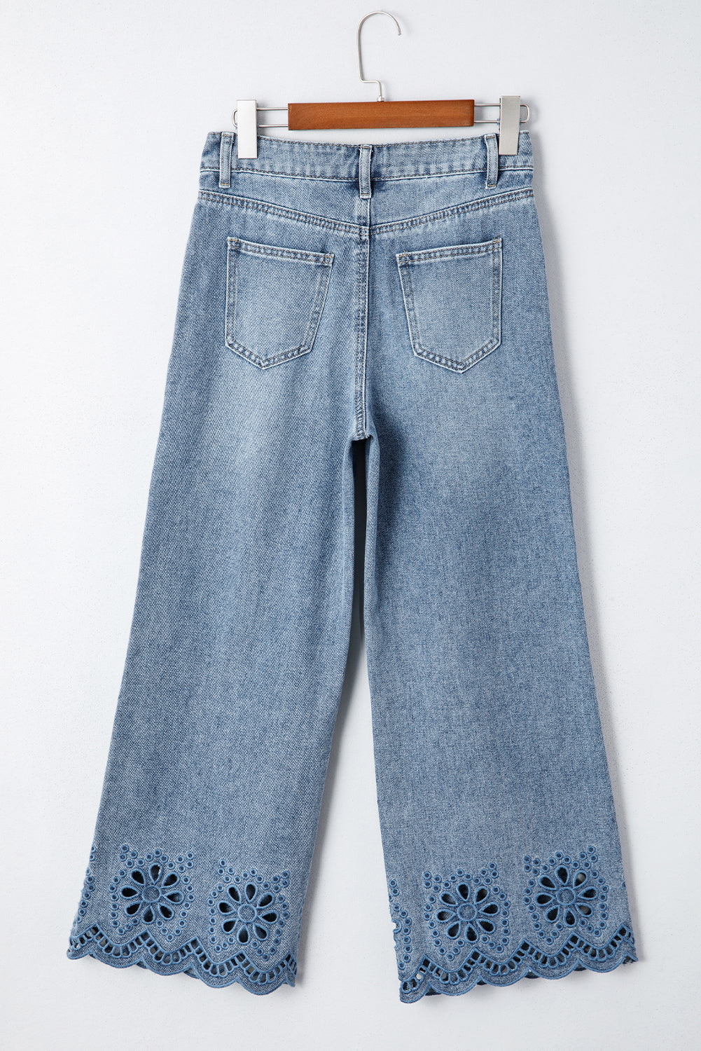 Dusk Blue Embroidered Cropped Wide Leg High Waist Jeans Jeans JT's Designer Fashion