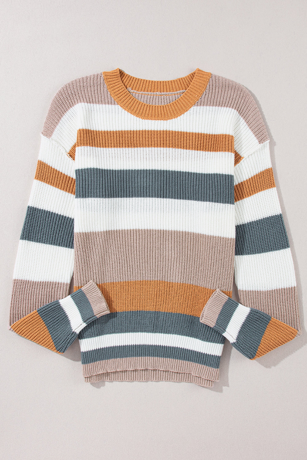 Camel Classic Round Neck Colorblock Knit Sweater Sweaters JT's Designer Fashion