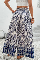 Blue Boho Pattern Print High Waist Wide Leg Loose Pants Pants & Culotte JT's Designer Fashion