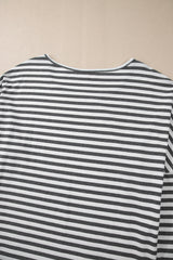 Gray Stripe Drop Sleeve Round Neck Oversized Long Sleeve Top Long Sleeve Tops JT's Designer Fashion