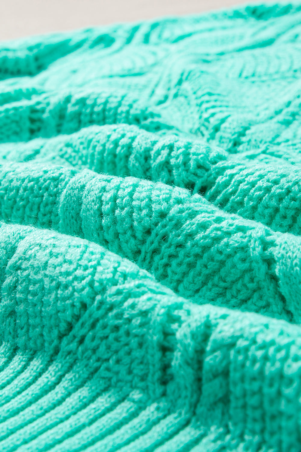 Mint Green Hollow Out Knit V Neck Drop Shoulder Sweater Sweaters JT's Designer Fashion