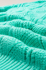 Mint Green Hollow Out Knit V Neck Drop Shoulder Sweater Sweaters JT's Designer Fashion