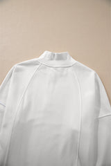 White Zipped Neck Pullover Drop Shoulder Sweatshirt Sweatshirts & Hoodies JT's Designer Fashion