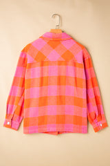 Orange Plaid Chest Pockets Button-up Turn Down Collar Jacket Jackets JT's Designer Fashion