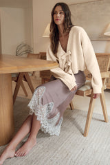 Jet Stream Bowknot Front Loose V Neck Knitted Cardigan Cardigans JT's Designer Fashion