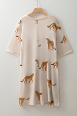 Apricot Plus Size Cheetah Print Side Pockets T Shirt Mini Dress Plus Size Mini Dresses JT's Designer Fashion