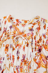 Apricot Floral Geometric Print Ruffled Trim Flutter Sleeve Mini Dress Floral Dresses JT's Designer Fashion