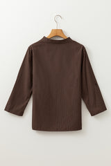 Brown Stripe V Neck Roll Up Sleeve Pocket Patched Classic Shirt Blouses & Shirts JT's Designer Fashion