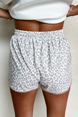 White Leopard Elastic Waist Lace up Contrast Trim Casual Shorts Casual Shorts JT's Designer Fashion