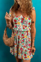 Red Floral Knotted Straps Cinched Waist Ruffle Hem Mini Dress Floral Dresses JT's Designer Fashion