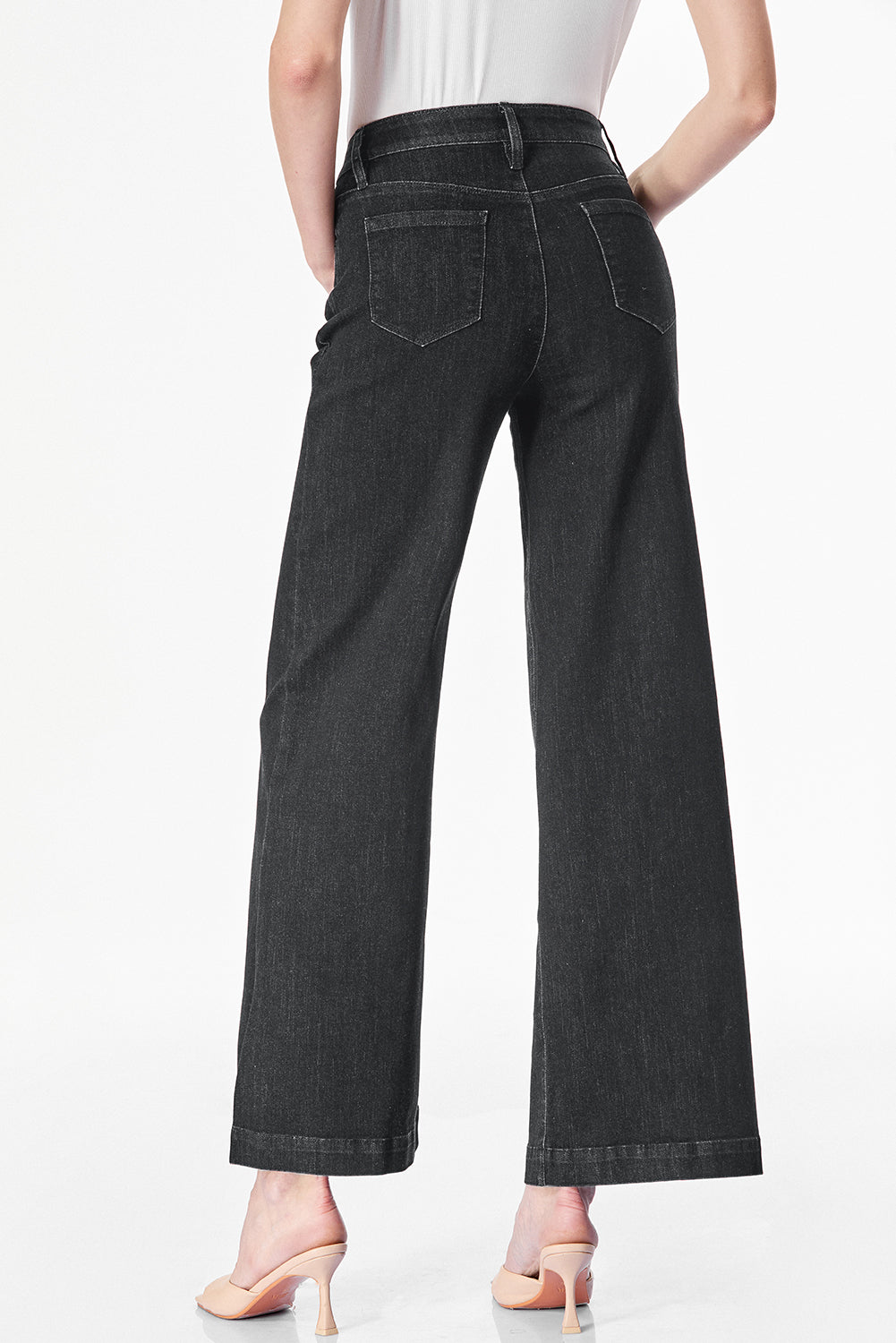 Black Plain Seam Detail Flared Bottom Ankle Length Jeans Jeans JT's Designer Fashion