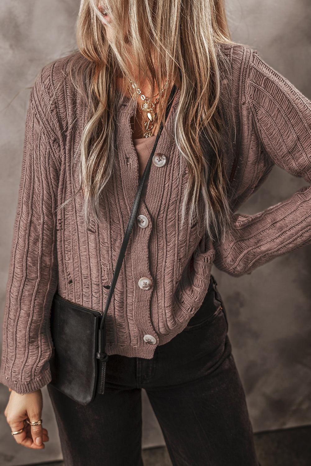 Goat Cut Out Textured Knit Buttoned Cardigan Cardigans JT's Designer Fashion