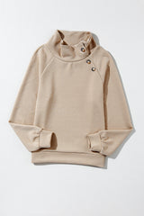 Apricot Asymmetric Buttons Detail High Neck Textured Sweatshirt Sweatshirts & Hoodies JT's Designer Fashion