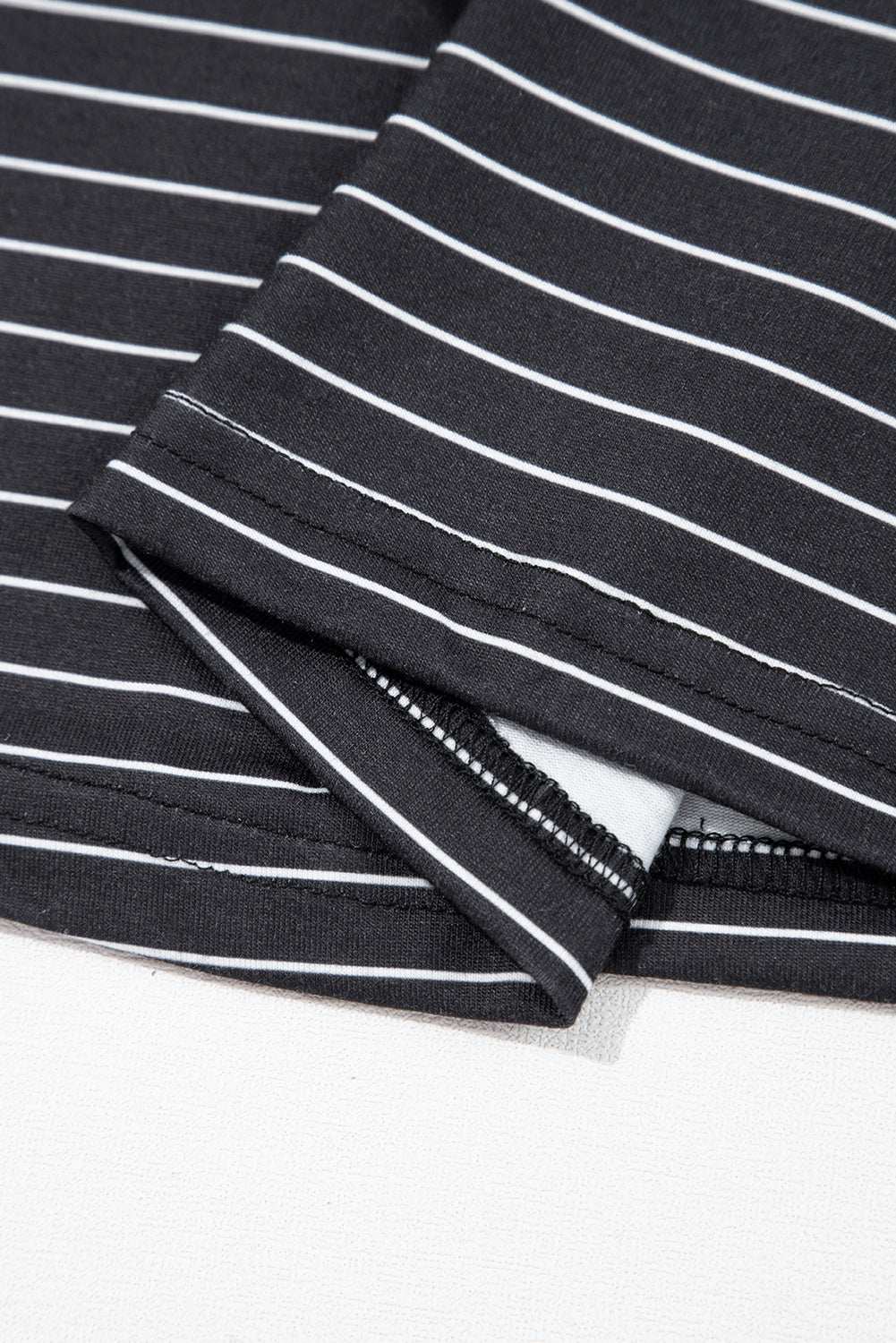 Black Stripe Ruffled Short Sleeve Crew Neck T Shirt Shift Mini Dress T Shirt Dresses JT's Designer Fashion