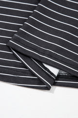 Black Stripe Ruffled Short Sleeve Crew Neck T Shirt Shift Mini Dress T Shirt Dresses JT's Designer Fashion