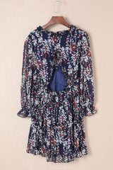 Blue Ruffle Detailing Open Back Floral Dress Floral Dresses JT's Designer Fashion