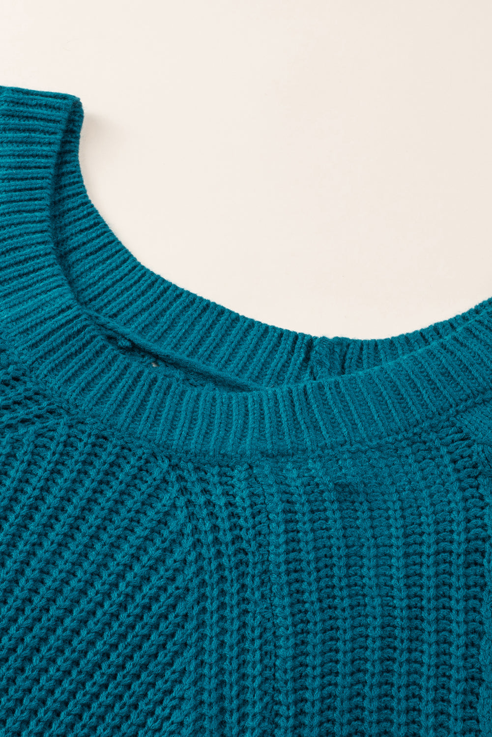 Blue Hollow-out Puffy Sleeve Knit Sweater Sweaters JT's Designer Fashion