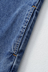 Blue Short Sleeve Collared Patched Pocket Denim Mini Dress Mini Dresses JT's Designer Fashion