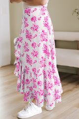 Rose Boho Floral High Waist Ruffle Split Maxi Skirt Skirts & Petticoat JT's Designer Fashion