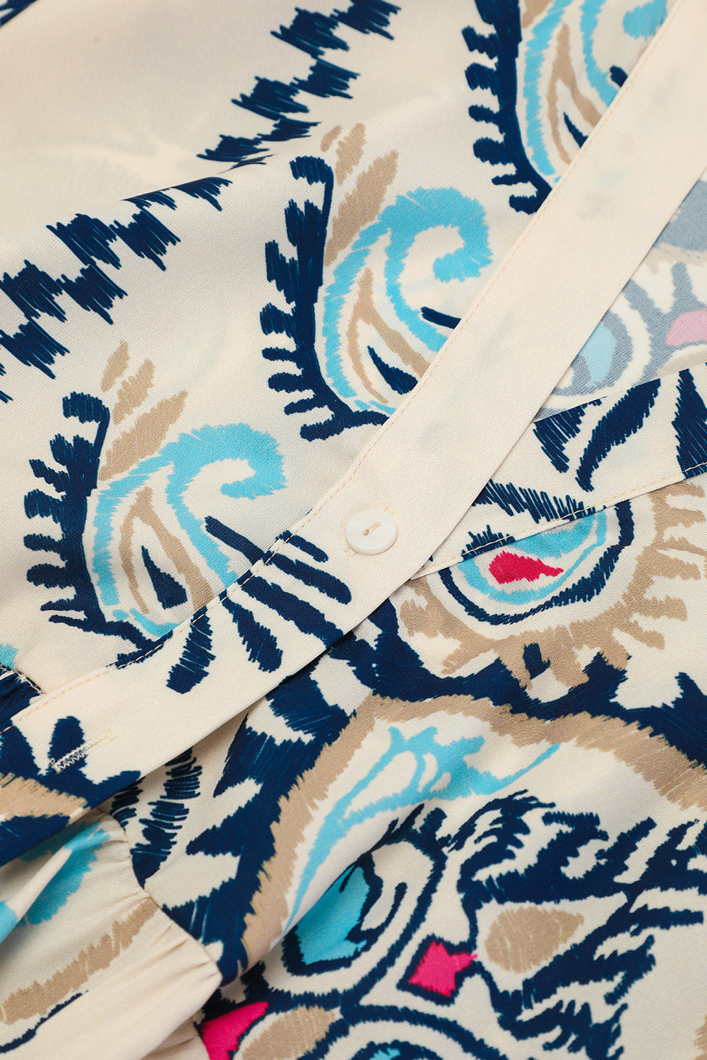 White Printed Tribal Bracelet Sleeve Buttoned Mini Dress Mini Dresses JT's Designer Fashion