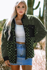 Vineyard Green Fleece Checkerboard Flap Pocket Snap Button Jacket Jackets JT's Designer Fashion
