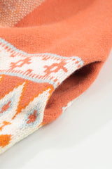 Orange Printed Aztec Print Open Front Knitted Cardigan Sweaters & Cardigans JT's Designer Fashion