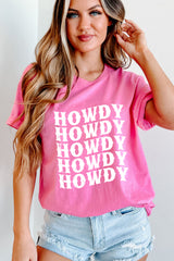 Sachet Pink HOWDY Graphic Western Crew Neck Tee Graphic Tees JT's Designer Fashion