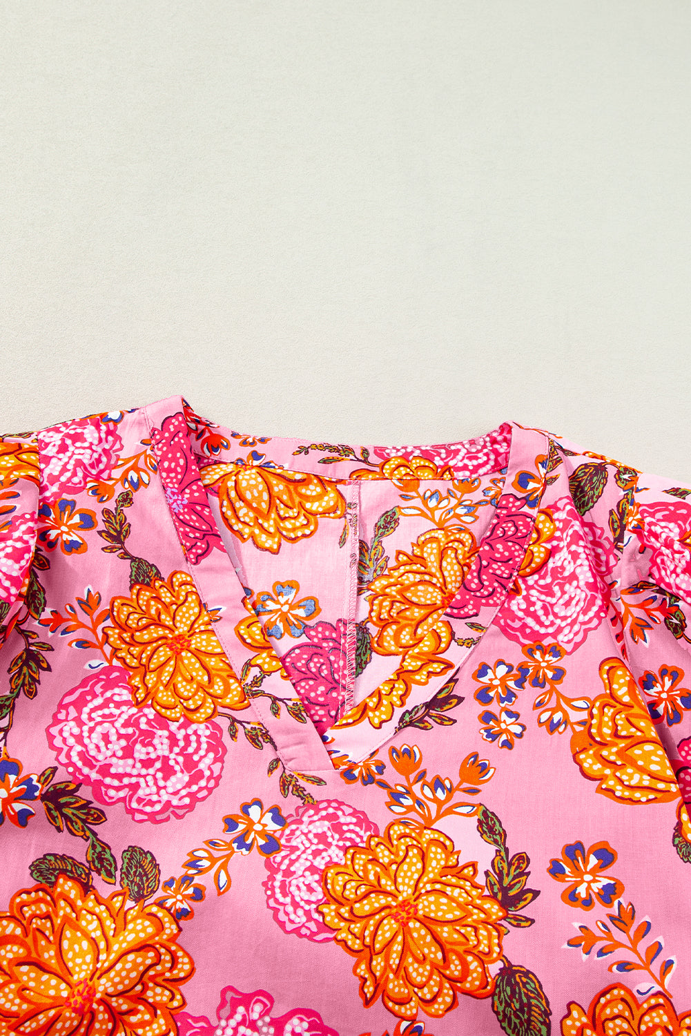 Pink Floral Bubble Sleeve V Neck Ruffled Mini Dress Floral Dresses JT's Designer Fashion