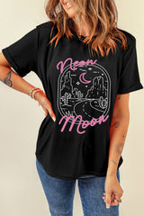 Black neon moon Letter Graphic Short Sleeve Top Graphic Tees JT's Designer Fashion