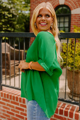 Green Seamed Back High Low Hem V Neck Cuffed Sleeve Plus Size Tee Plus Size Tops & Tees JT's Designer Fashion