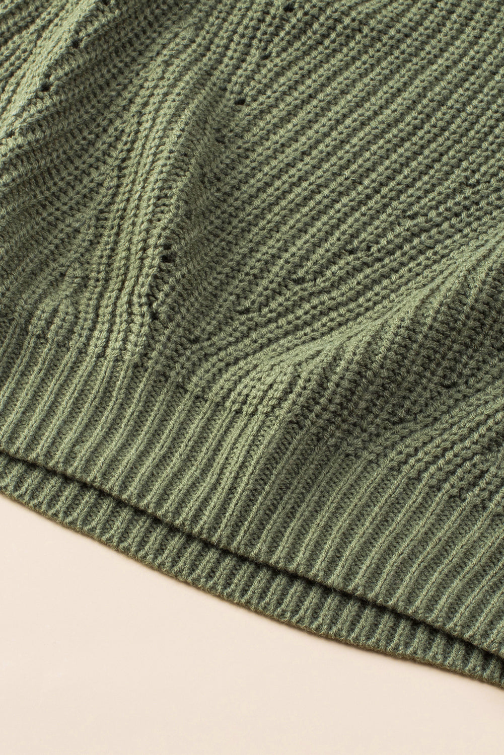 Green Hollow-out Puffy Sleeve Knit Sweater Sweaters JT's Designer Fashion