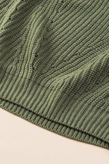 Green Hollow-out Puffy Sleeve Knit Sweater Sweaters JT's Designer Fashion