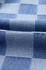 Dusk Blue Checkered Denim Wide Leg Jeans Jeans JT's Designer Fashion