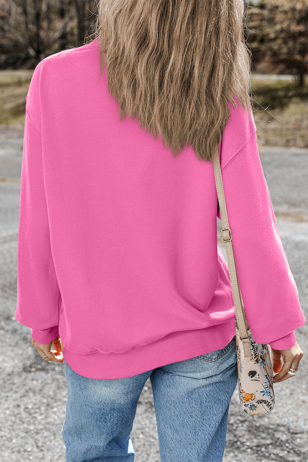 Bonbon Plain Drop Shoulder Crewneck Pullover Sweatshirt Sweatshirts & Hoodies JT's Designer Fashion