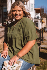 Four Leaf Clover Textured Half Sleeve V Neck Plus Size T Shirt with Chest Pocket Plus Size Tops & Tees JT's Designer Fashion