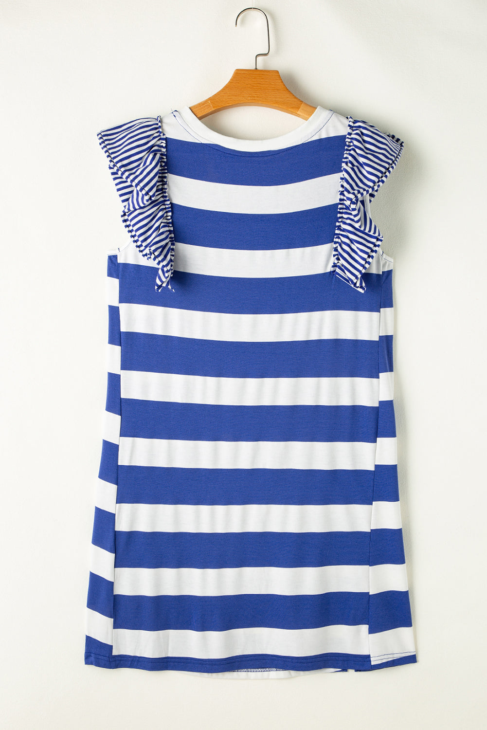 Sky Blue Stripe Contrast Ruffled Sleeve T-shirt Dress T Shirt Dresses JT's Designer Fashion