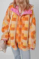 Orange Checkered Sherpa Hooded Jacket Jackets JT's Designer Fashion