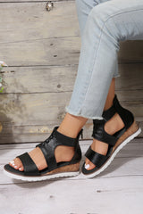 Black Crisscross Detail Hollowed Leather Gladiator Sandals Sandals JT's Designer Fashion