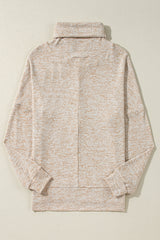 Apricot Drawstring Cowl High Neck Long Sleeve Split Top Long Sleeve Tops JT's Designer Fashion