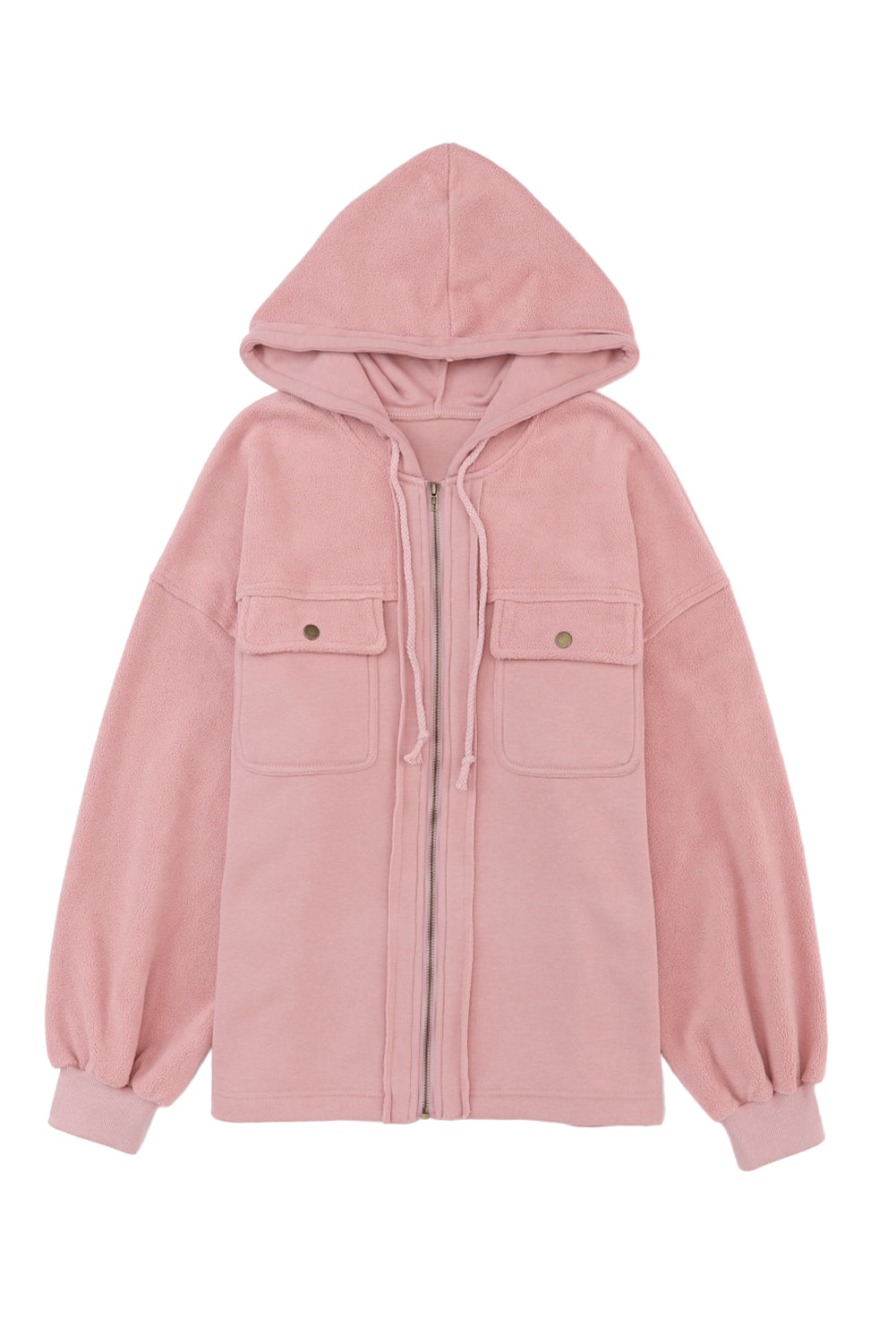 Pink Flap Pocket Drawstring Hood Zip Up Jacket Jackets JT's Designer Fashion