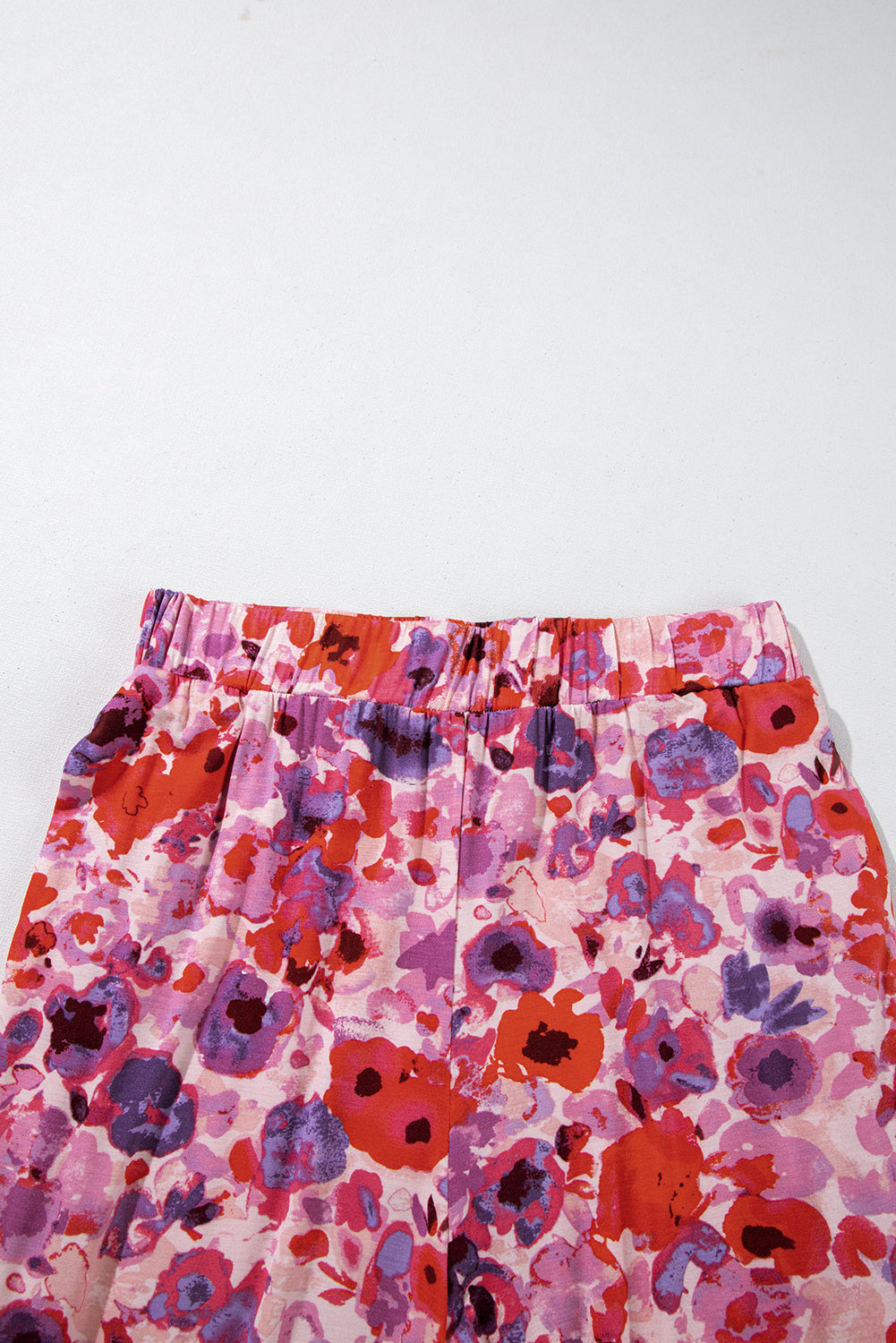 Purple Floral Wide Leg Elastic High Waist Pants Pants & Culotte JT's Designer Fashion