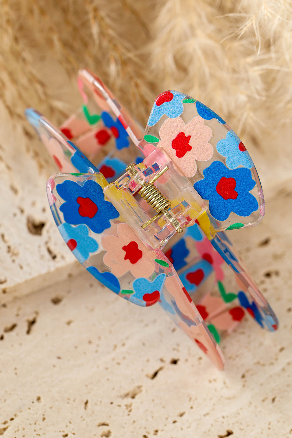 Light Blue Vibrant Flower Print Transparent PVC Hair Clip Headwear JT's Designer Fashion