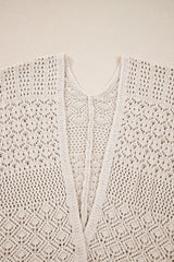 Jet Stream Mix Pattern Hollowed Knit Open Front Cardigan Sweaters JT's Designer Fashion