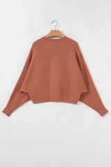Apricot Pink Wide Rib Knit Button Front Dolman Sleeve Sweater Cardigan Cardigans JT's Designer Fashion