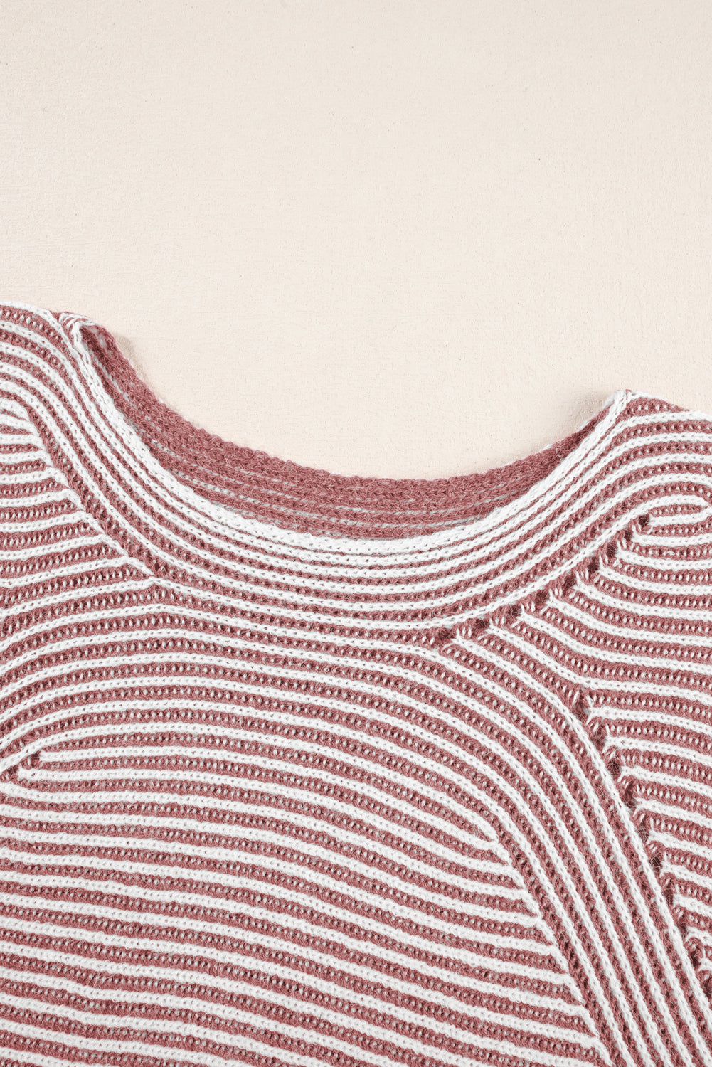 Red Dahlia Striped Print Ribbed Knit Boat Neck Baggy Sweater Sweaters JT's Designer Fashion