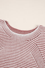 Red Dahlia Striped Print Ribbed Knit Boat Neck Baggy Sweater Sweaters JT's Designer Fashion