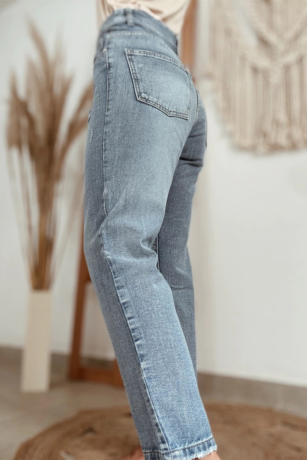 Beau Blue Slightly Distressed Ankle-length Straight Jeans Jeans JT's Designer Fashion