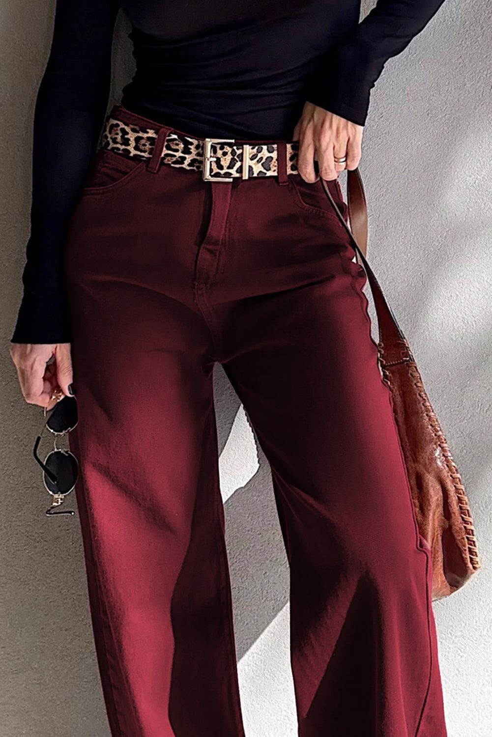 Red Dahlia Loose Straight High Waist Solid Color Jeans Jeans JT's Designer Fashion